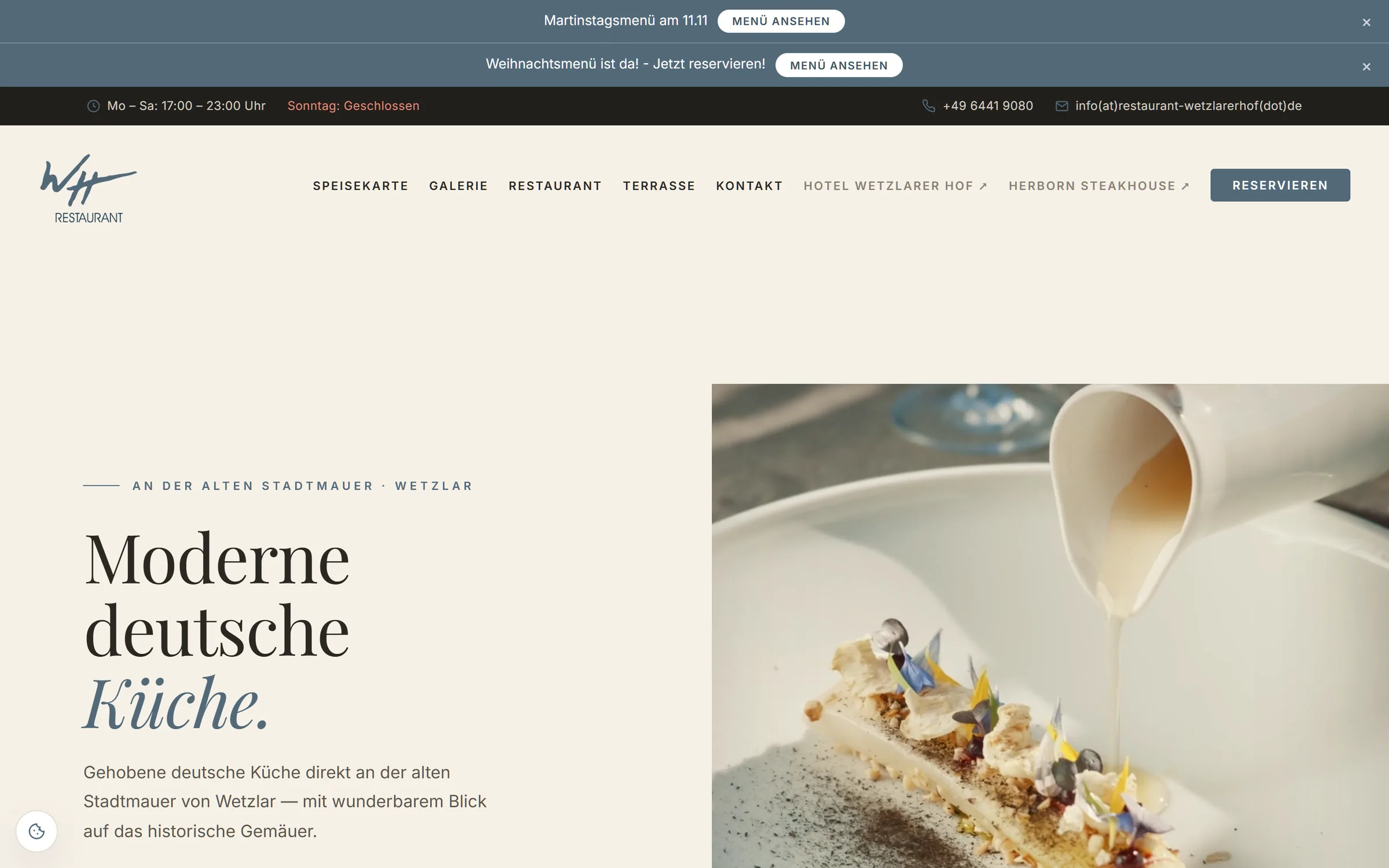 Website Restaurant Wetzlarer Hof, Desktop