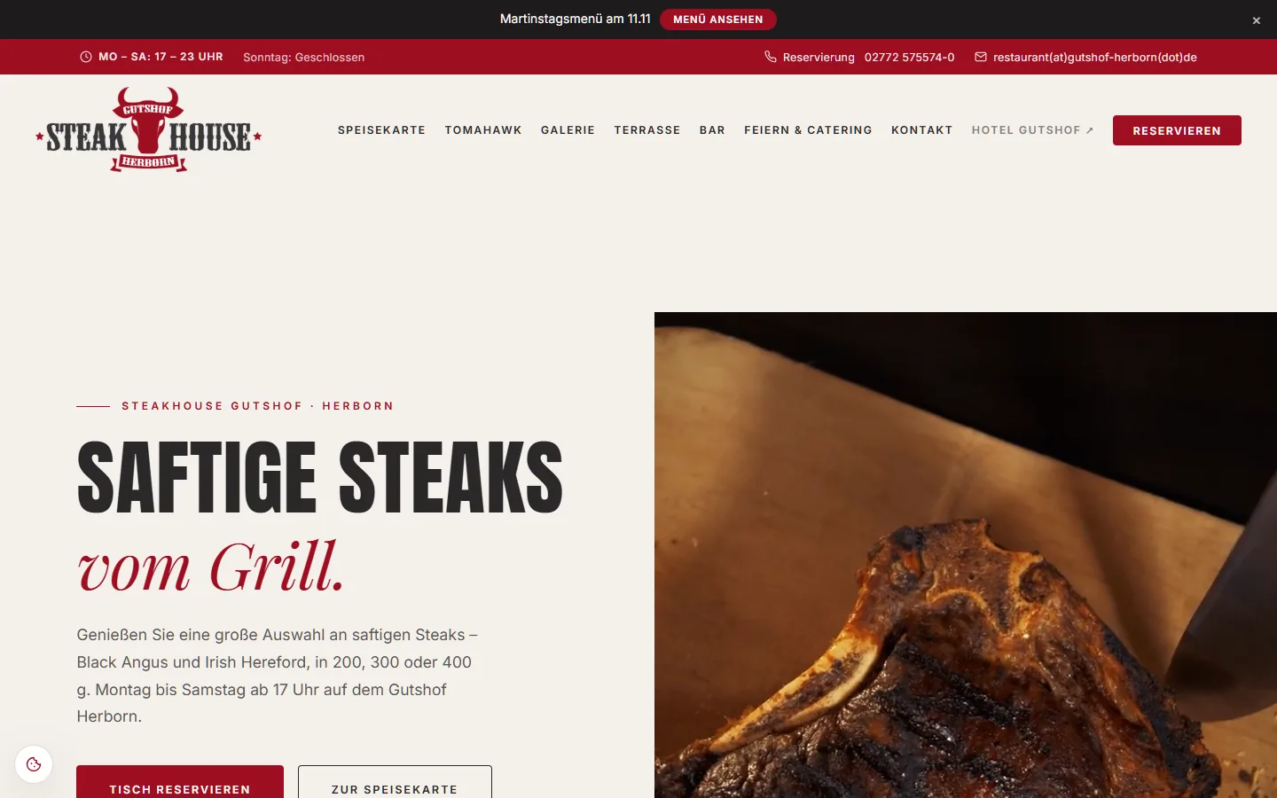 Website Steakhouse Gutshof Herborn, Desktop
